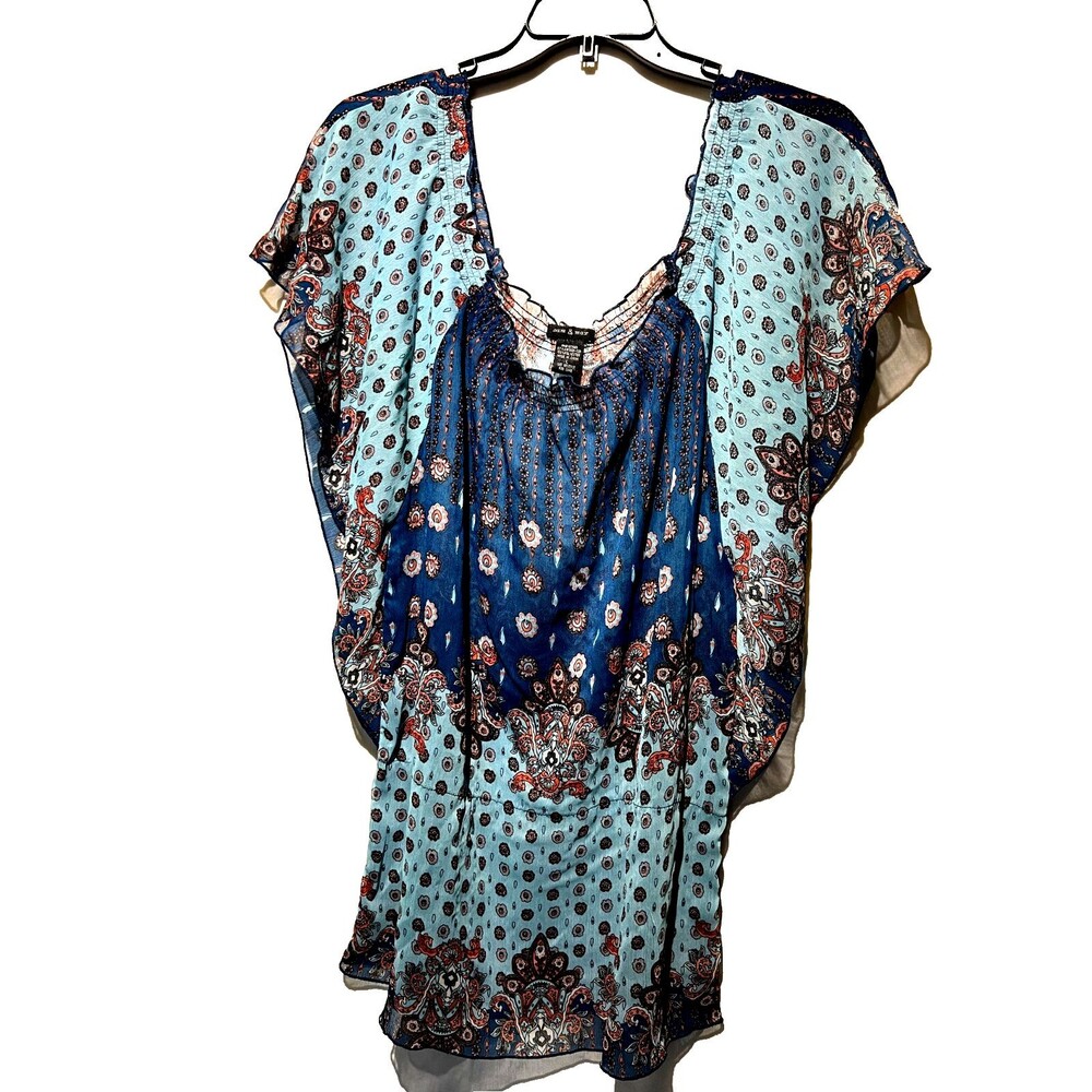 SAM & MAX Ladies blouse with kimono sleeves, elastic waist, neck line SIZE LARGE